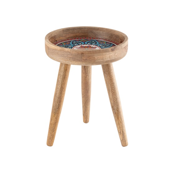 Wooden Side Table with Decal/Enamel Top